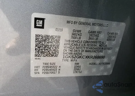 2019 GMC Yukon Xl K1500 Slt from USA, damaged, VIN 1GKS2GKCXKR268690